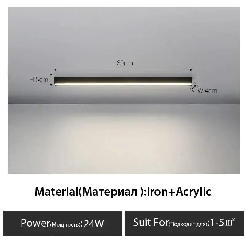 Sleek decorbites black linear 60cm ceiling lamp with matte black iron and acrylic finish for living room and aisle lighting