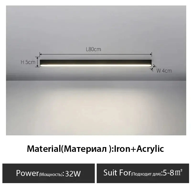 Decorbites black linear 80cm ceiling lamp with black iron and acrylic finish modern linear led for living room dining room