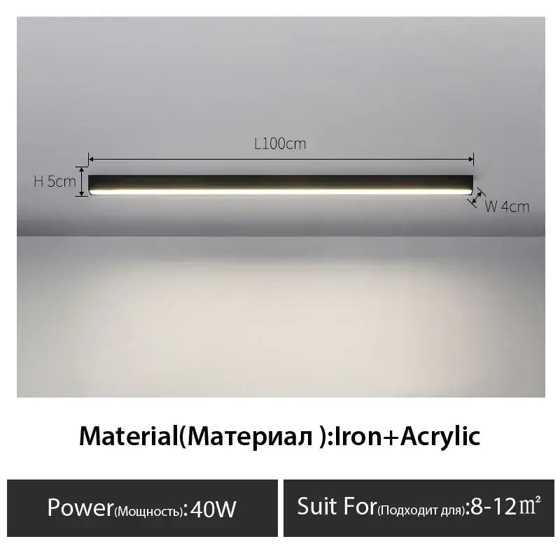 A sleek decorbites black linear 40w ceiling light with matte black iron and acrylic finish for modern interiors