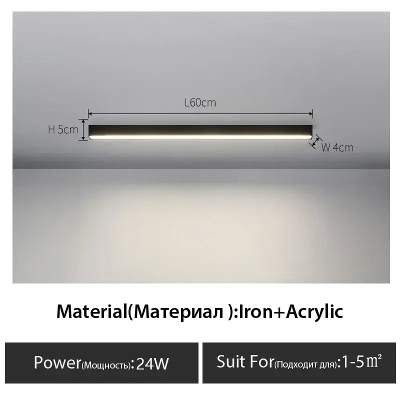 A sleek decorbites black linear ceiling light with black iron and acrylic finish for bedroom and living room