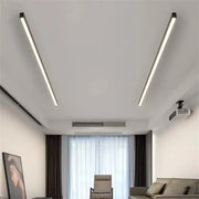 Two sleek decorbites black linear LED ceiling lights with minimalist design and cool white illumination for modern spaces