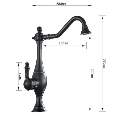DecorBites black long neck kitchen faucet with matte black finish curved spout and ornate handle design deck mounted mixer tap
