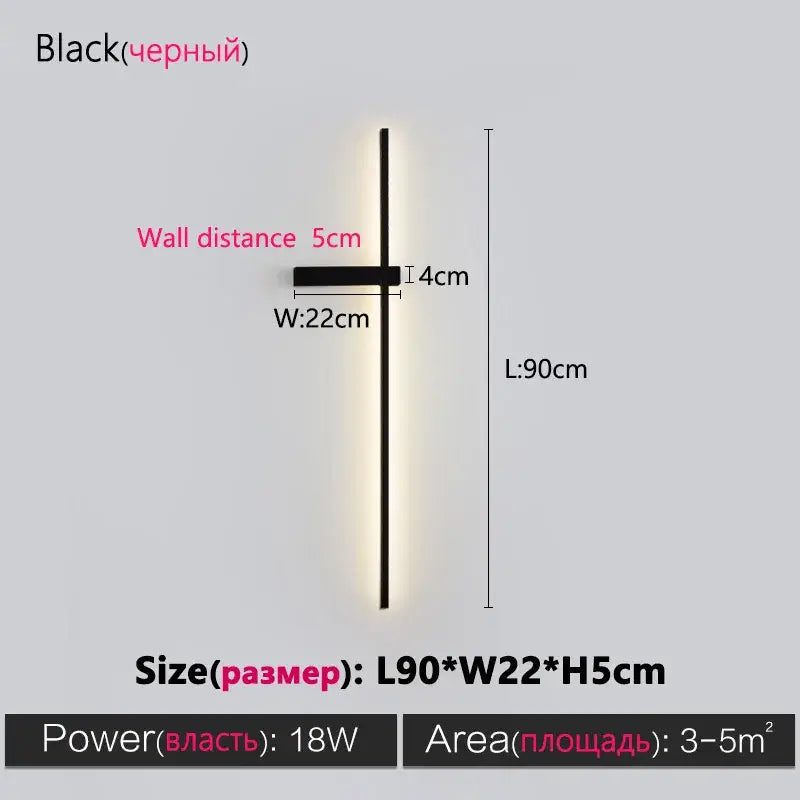 DecorBites black long strip wall lamp featuring a black minimalist led vertical design with warm light for modern decor