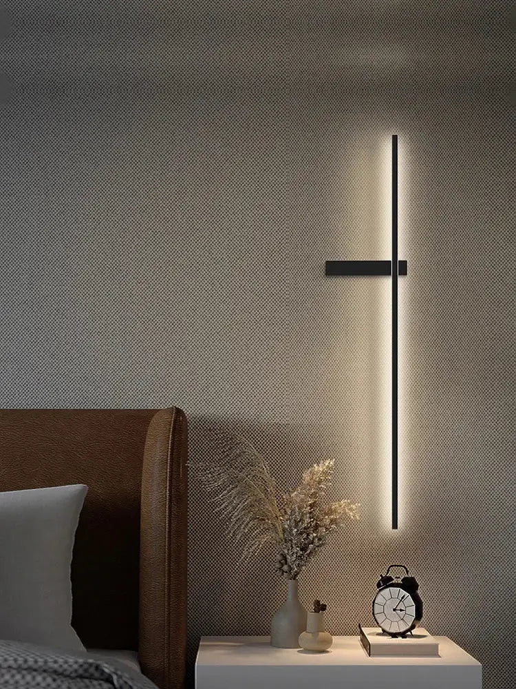 Decorbites black long strip wall lamp modern minimalist black cross-shaped wall sconce with integrated led lighting