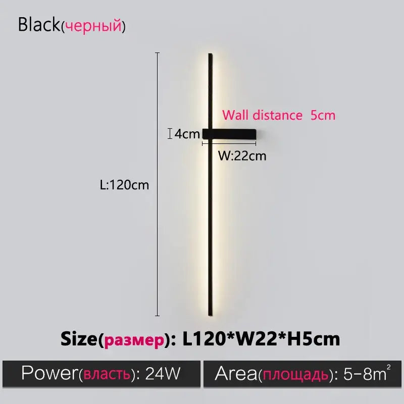 Black minimalist decorbites black long strip wall lamp with sleek vertical design and warm light for modern living rooms