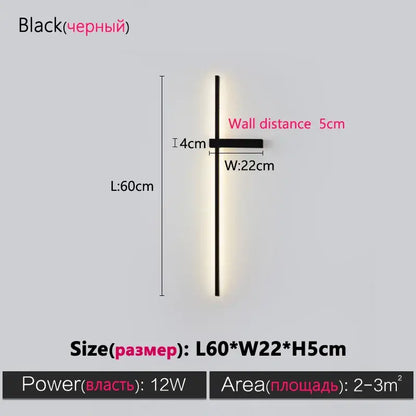 Decorbites black long strip minimalist wall lamp with sleek led design and slim profile for modern living spaces