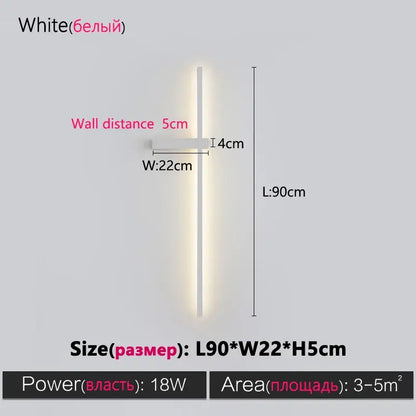 White led wall lamp with sleek modern vertical rectangular design from decorbites black long strip series for living room