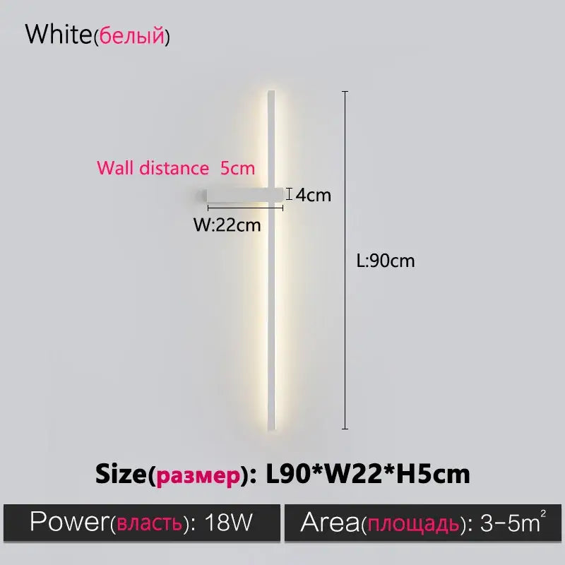 White led wall lamp with sleek modern vertical rectangular design from decorbites black long strip series for living room