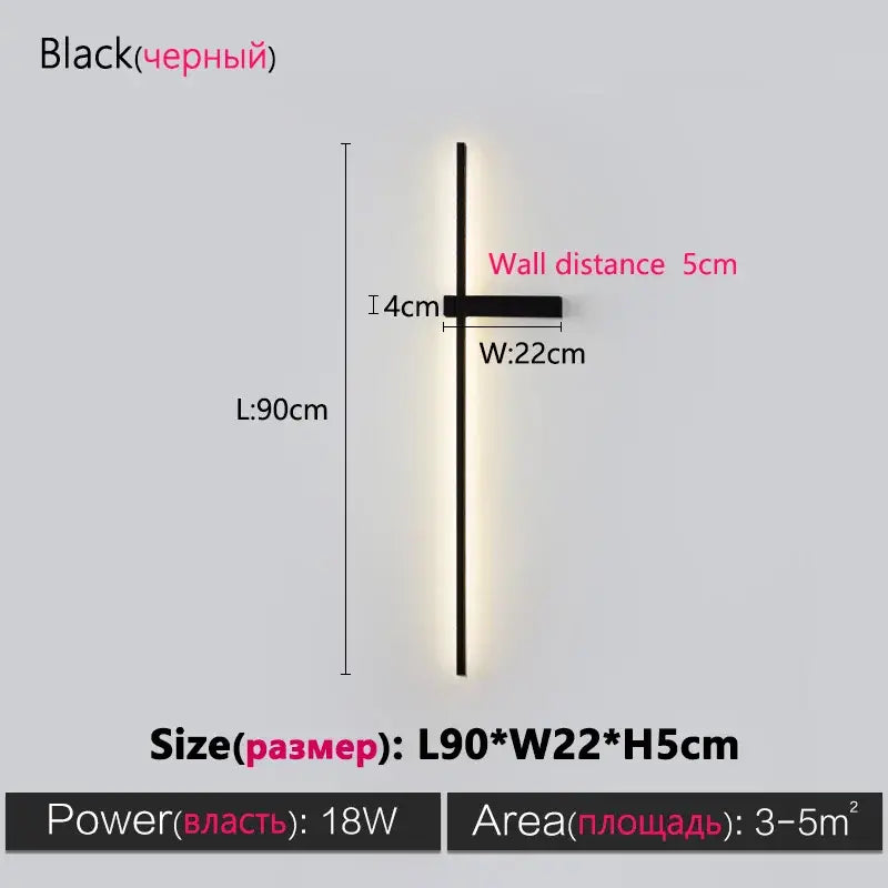 Decorbites black long strip wall lamp black minimalist led wall sconce with modern vertical bar and horizontal arm design