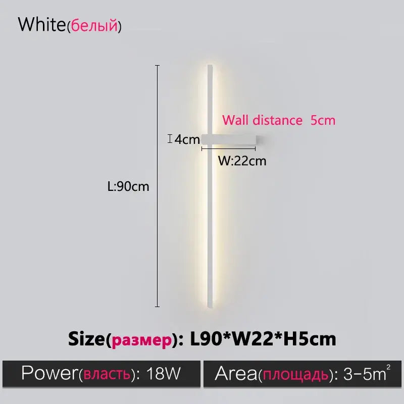 A sleek white led wall lamp with slim vertical design and warm ambient lighting for decorbites black long strip use
