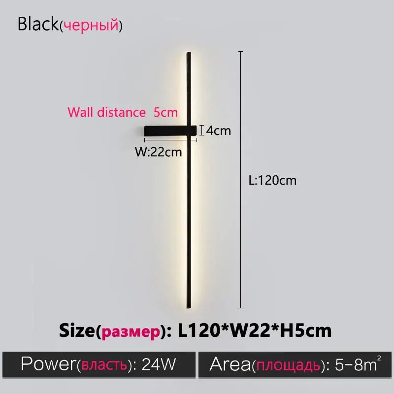 Decorbites black long strip wall lamp with minimalist black vertical led design emitting warm light for modern rooms