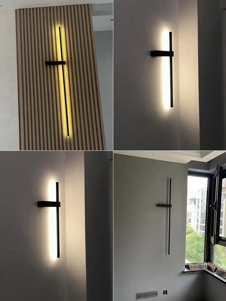 Black cross-shaped decorbites black long strip wall lamp with vertical illuminated bar for modern living room lighting