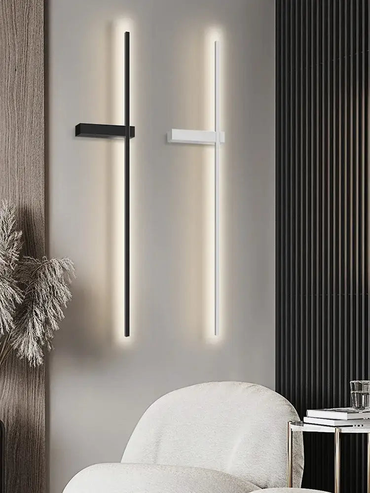 Modern minimalist decorbites black long strip wall lamp with sleek vertical bars for bedroom and living room lighting