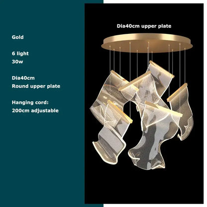 Gold-finished modern DecorBites black love chandelier with six mesh-like pendants for dining room lighting