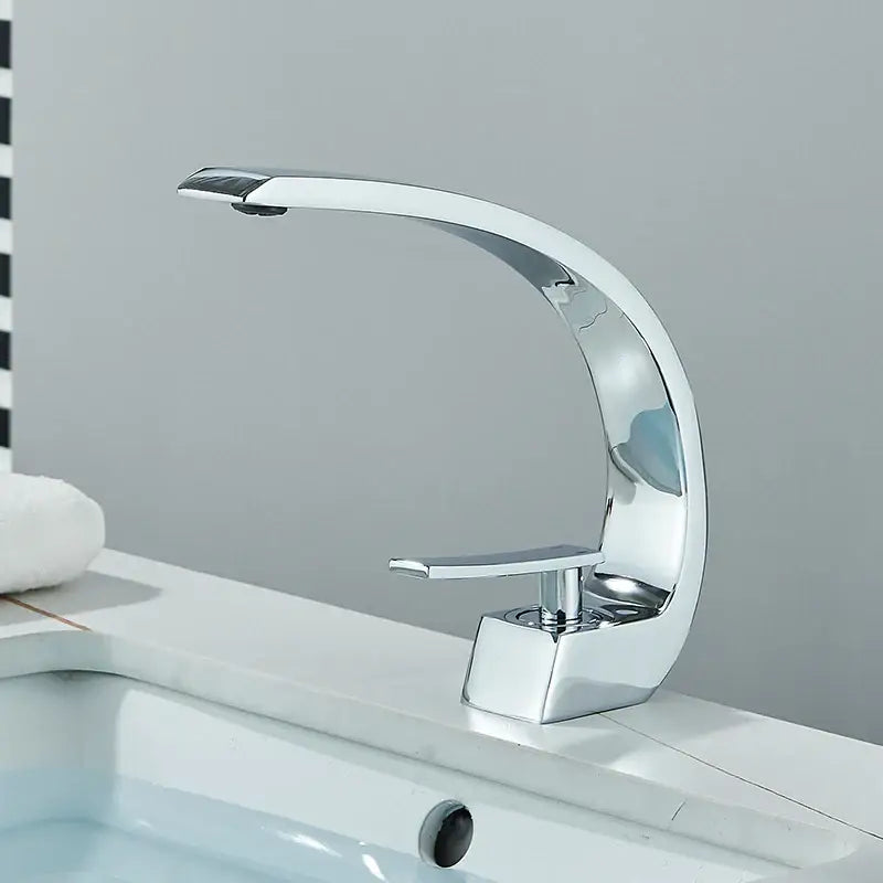 Decorbites™ black luxury brass basin faucet mixer tap with chrome finish sleek curved spout and rectangular handle