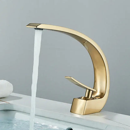Decorbites™ black luxury brass basin faucet mixer tap with gold-toned modern curved design and single lever handle