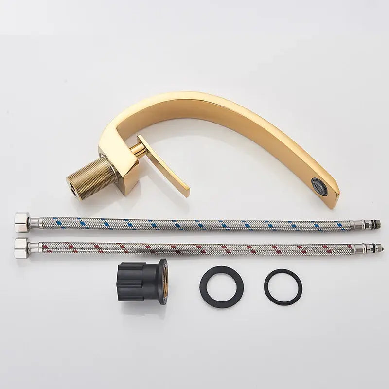 DecorBites™ black luxury brass basin faucet mixer tap in gold-toned brushed metal with modern arched design