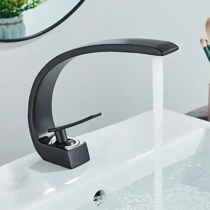 DecorBites™ black luxury brass basin faucet mixer tap with matte finish sleek curved design and square base