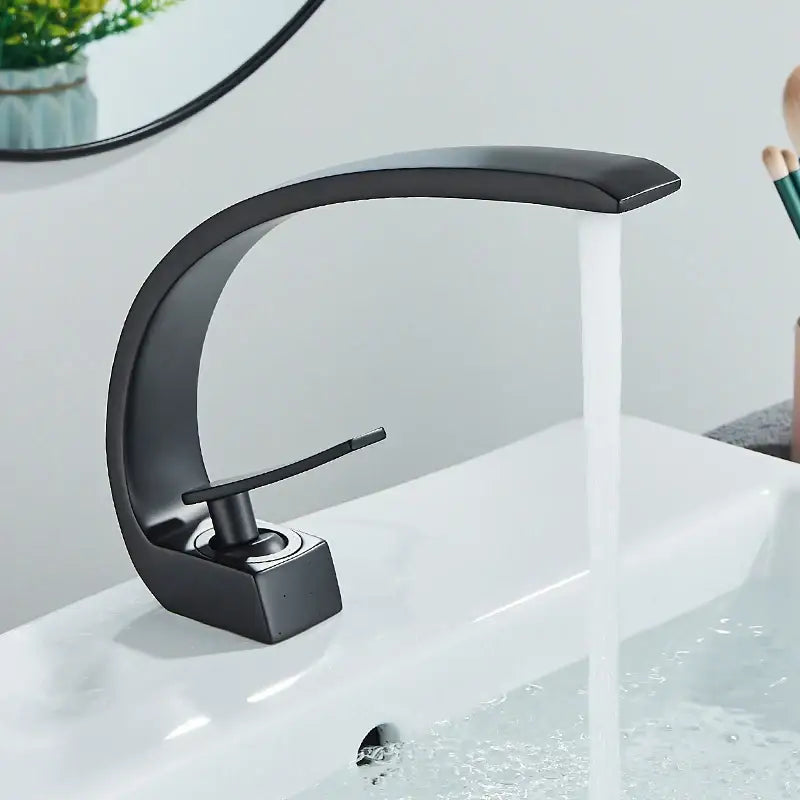 DecorBites™ black luxury brass basin faucet mixer tap with matte finish sleek curved design and square base