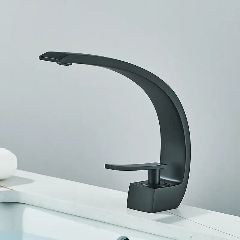 DecorBites black luxury brass basin faucet mixer tap with matte finish and sleek curved modern design basin faucet