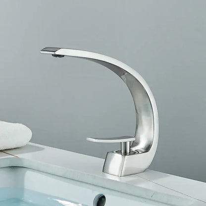 Decorbites™ black luxury brass basin faucet mixer tap with modern chrome-finished single-handle and sleek curved spout