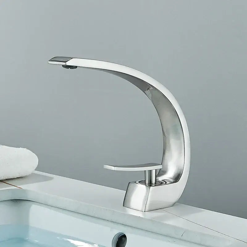 Decorbites™ black luxury brass basin faucet mixer tap with modern chrome-finished single-handle and sleek curved spout