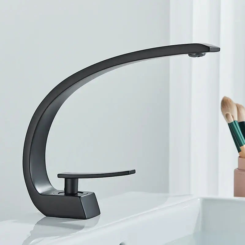 DecorBites black luxury brass basin faucet mixer tap with modern black matte finish and sleek minimalist handle