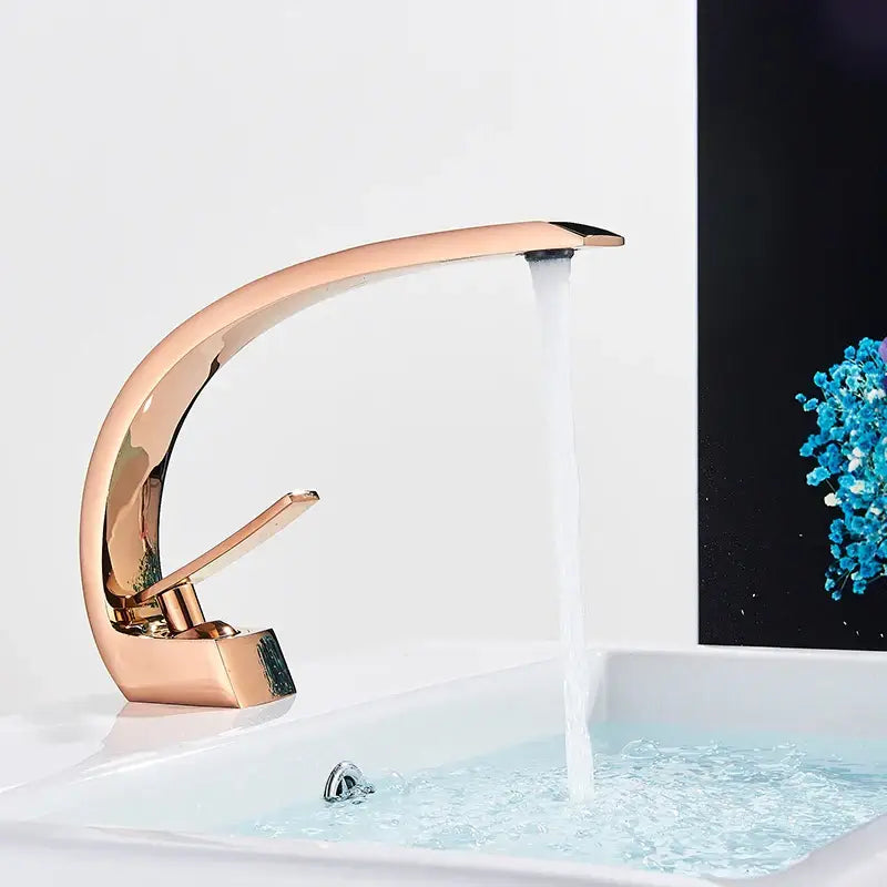 Rose gold arched luxury brass basin faucet mixer tap with sleek modern design by DecorBites™ for basin faucet use