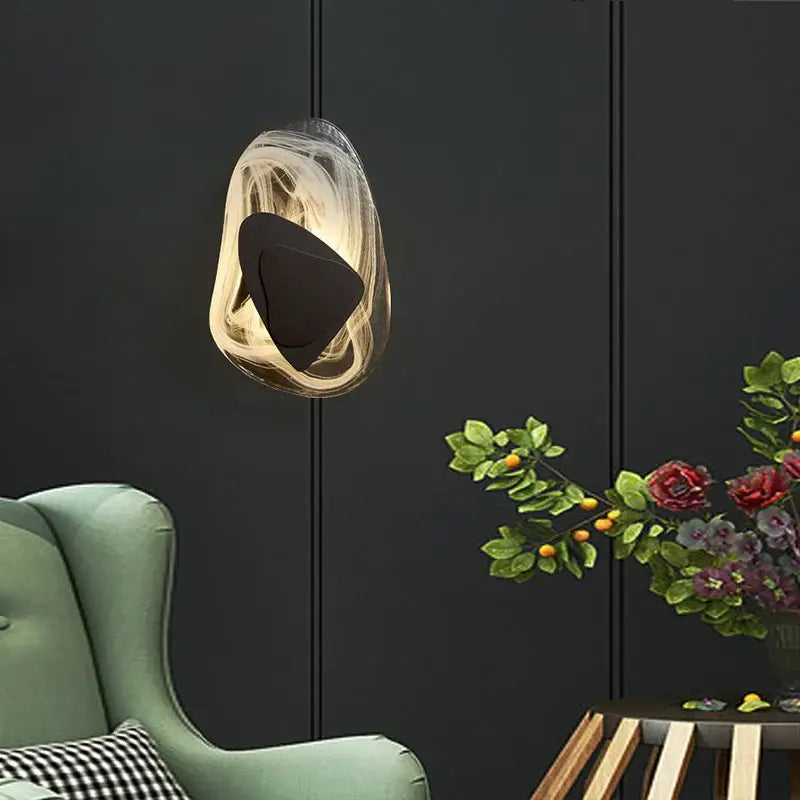 DecorBites black luxury wall light with modern translucent glass and black geometric accent for bedroom living room