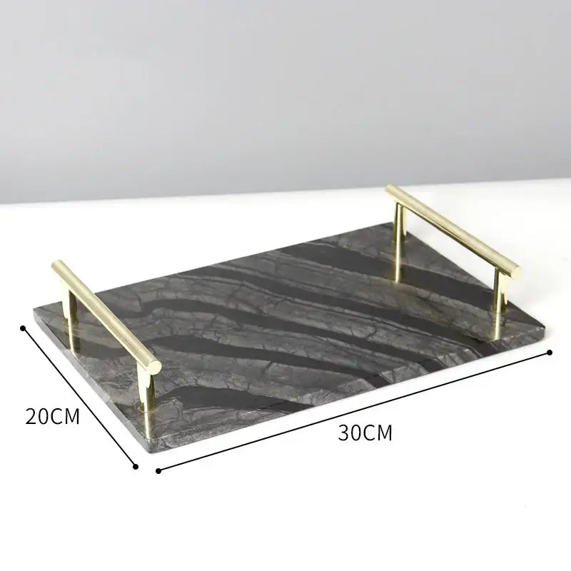 Rectangular black marble serving tray with polished gold-tone handles from decorbites black marble bathroom accessories set