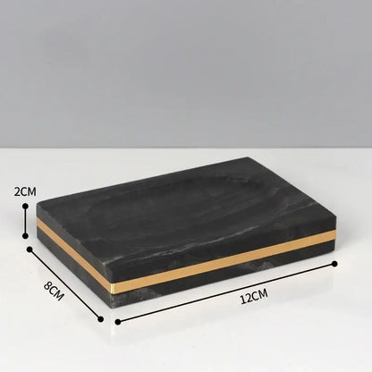 Black marble soap dish with gold accent stripe from decorbites black marble bathroom accessories set