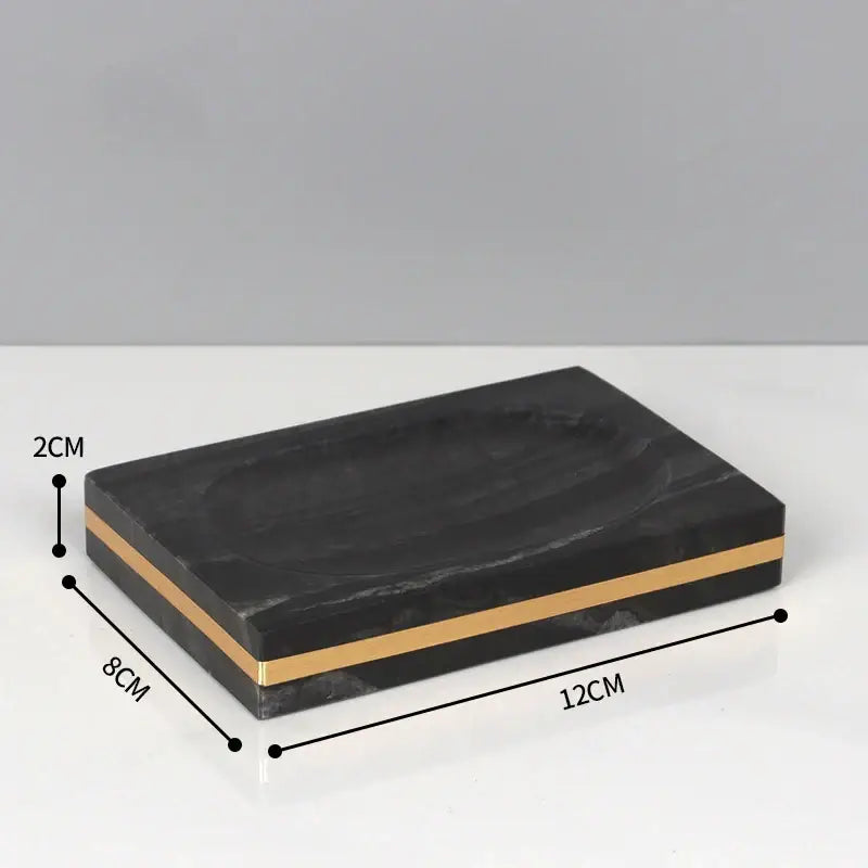 Black marble soap dish with gold accent stripe from decorbites black marble bathroom accessories set