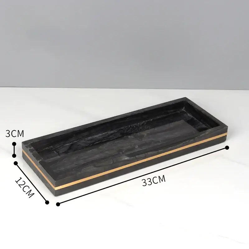 Decorbites black marble tray with sleek gold trim for elegant black marble bathroom accessories set