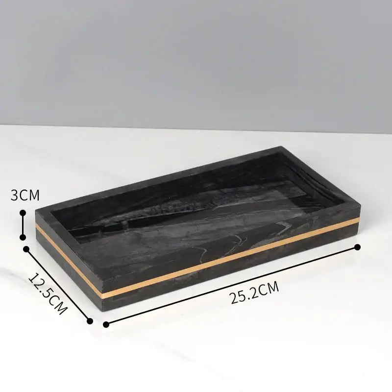 DecorBites black marble bathroom tray with sleek gold trim features elegant marble bathroom accessories design