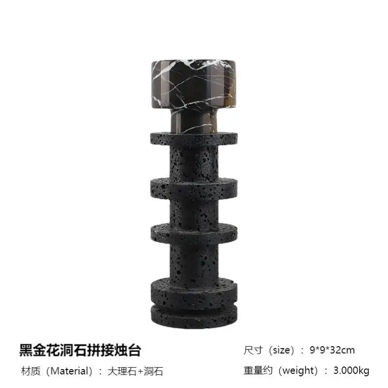 Decorbites black marble candle holder with sleek tiered design in black marble and lava stone for elegant centerpieces