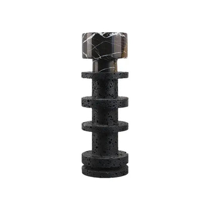 Decorbites black marble candle holder with black lava stone and white marble tiers for elegant table centerpieces