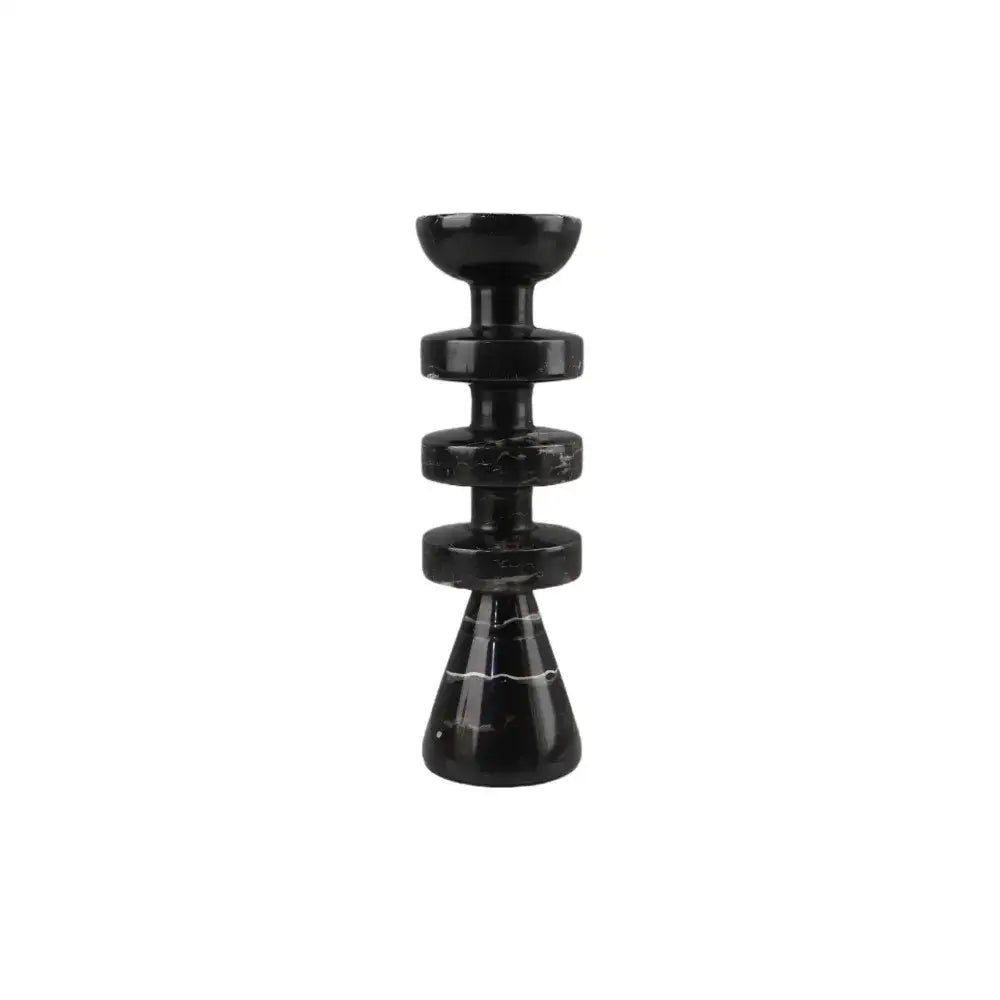 Decorbites black marble candle holder with stacked circular rings and tapered base featuring modern yellow stone design