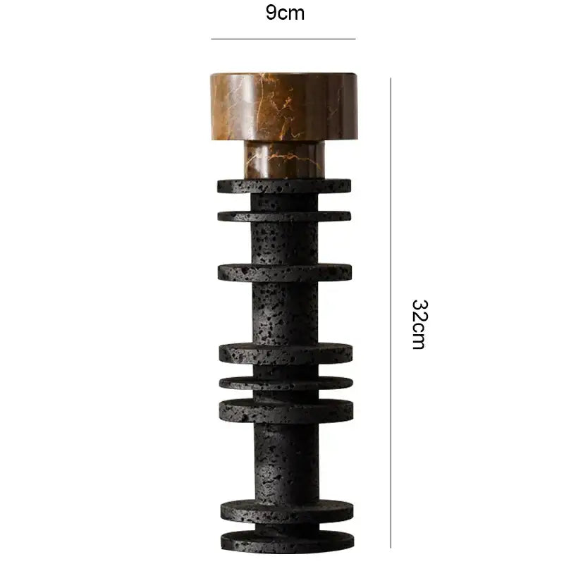 Decorbites black marble pillar candlestick 32cm tall black lava stone with 9cm bronze marble top for elegant decor