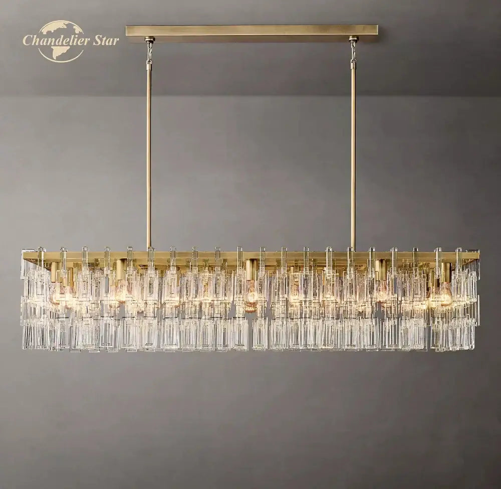 Brass-framed decorbites black marignan rectangular chandelier with cascading clear crystal prisms for living dining room