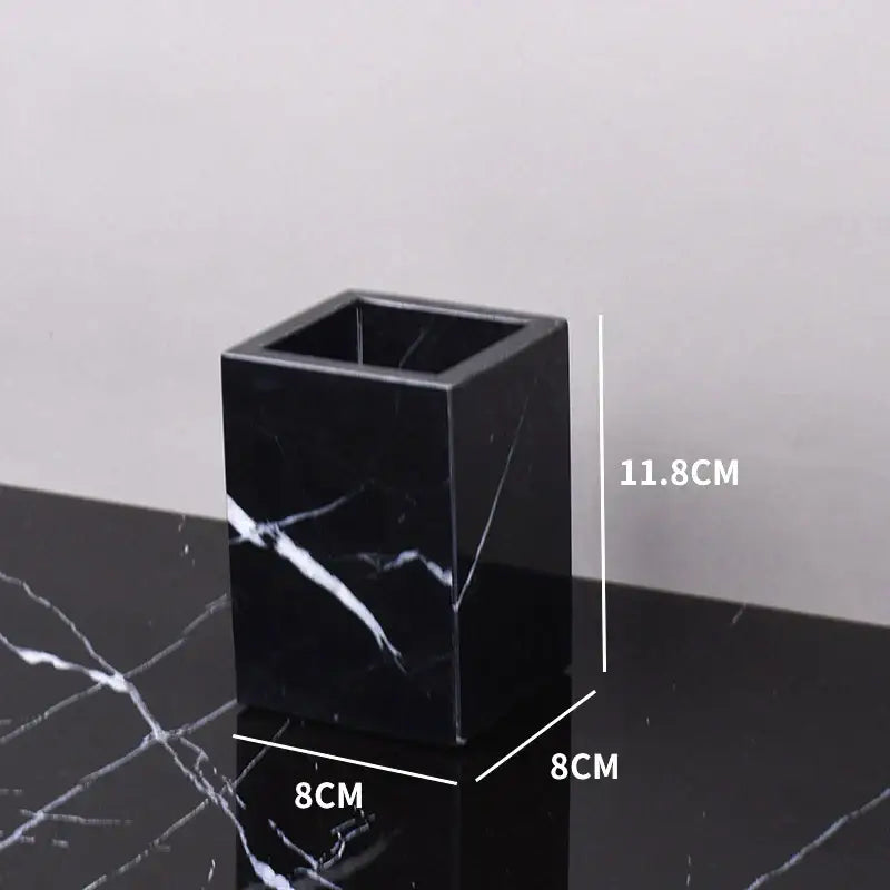 Decorbites black marquina black marble-patterned square pen holder 8cm x 8cm x 11.8cm bathroom set accessory