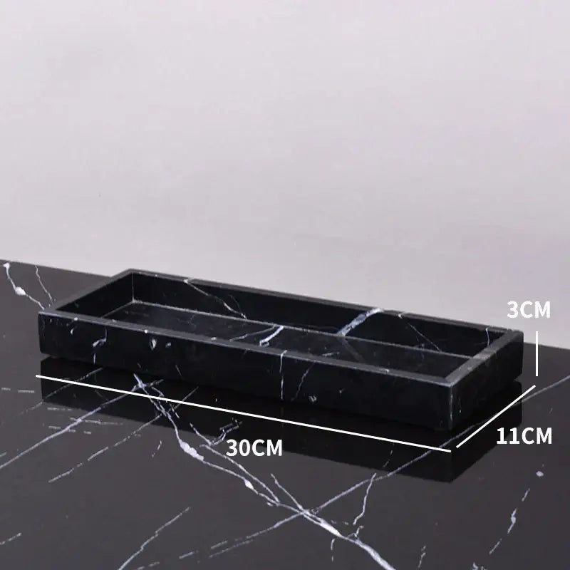 Black marquina rectangular marble tray with white veining divided into three compartments decorbites black marquina bathroom set