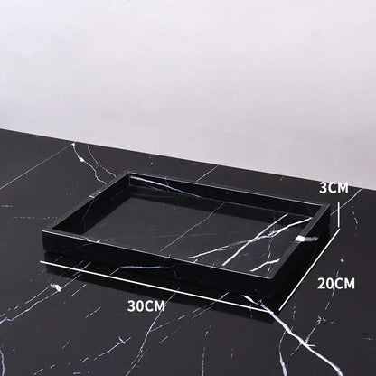 Black marquina rectangular tray 30cm x 20cm x 3cm in decorbites black marquina bathroom set with white marble veining