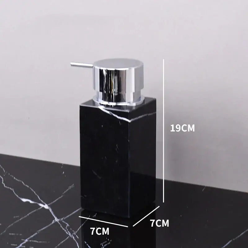 Black marquina rectangular soap dispenser with sleek chrome pump from decorbites black marquina bathroom set