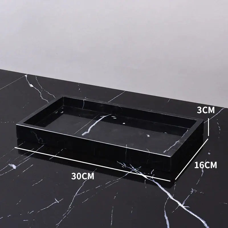 Black marquina rectangular marble tray 30cm by 16cm by 3cm from decorbites black marquina bathroom set