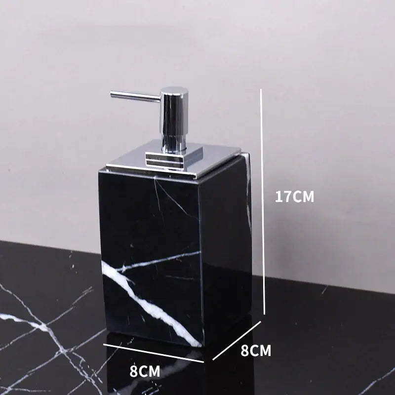 Black marquina soap dispenser with sleek chrome pump from decorbites black marquina bathroom set