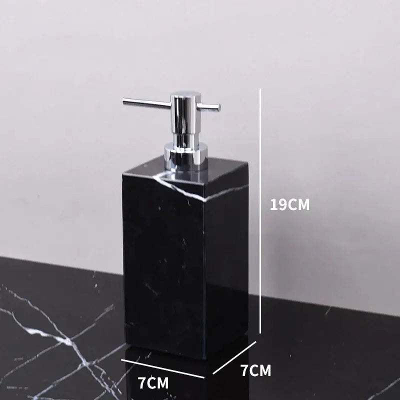 Black marquina marble soap dispenser with polished chrome cross pump for decorbites black marquina bathroom set