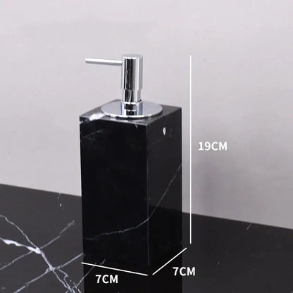 Black marquina soap dispenser with sleek chrome pump part of decorbites black marquina bathroom set