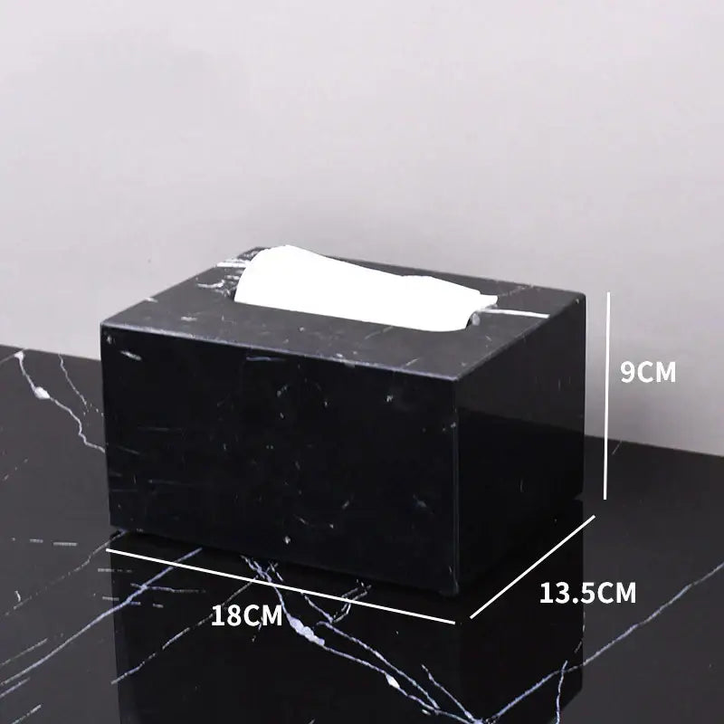 DecorBites black marquina marble tissue box in sleek rectangular design with subtle white veining for bathroom set