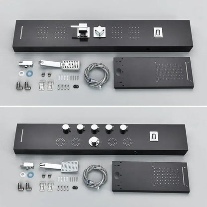 Decorbites black massage jet rainfall shower panel with black matte finish chrome accents temperature display and multiple nozzles