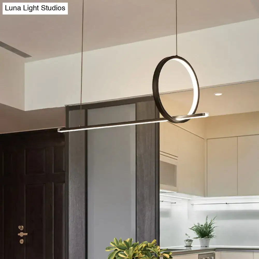 Decorbites black metal led linear pendant and ring island light with sleek circular frame for modern kitchen ceiling